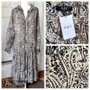 o. p. t OPT Long sleeve PAISLEY dress BEIGE BLACK BLUE